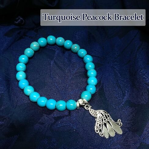 سوار الطاووس للنساء - مجوهرات فيروزية مع بطاقة رسالة، هدايا ملهمة لمحبي الطاووس in Kuwait