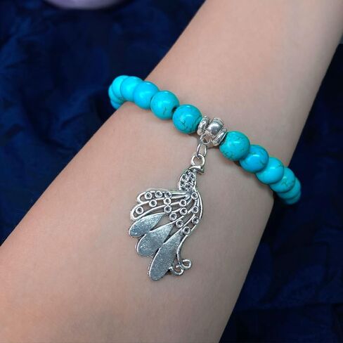 سوار الطاووس للنساء - مجوهرات فيروزية مع بطاقة رسالة، هدايا ملهمة لمحبي الطاووس in Kuwait