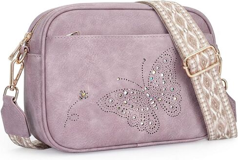 Small Crossbody Purses for Women, Trendy Vegan Leather Crossbody Bag Butterfly Design with Wide Strap | Causal, Lightweight, Guitar Strap, Gift for women in Saudi Arabia
