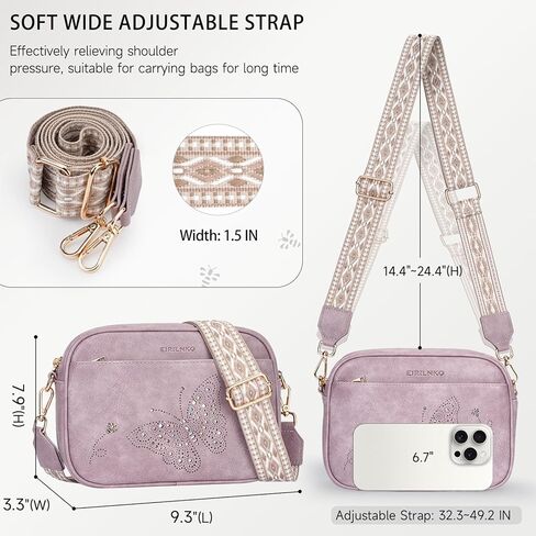 Small Crossbody Purses for Women, Trendy Vegan Leather Crossbody Bag Butterfly Design with Wide Strap | Causal, Lightweight, Guitar Strap, Gift for women in Saudi Arabia