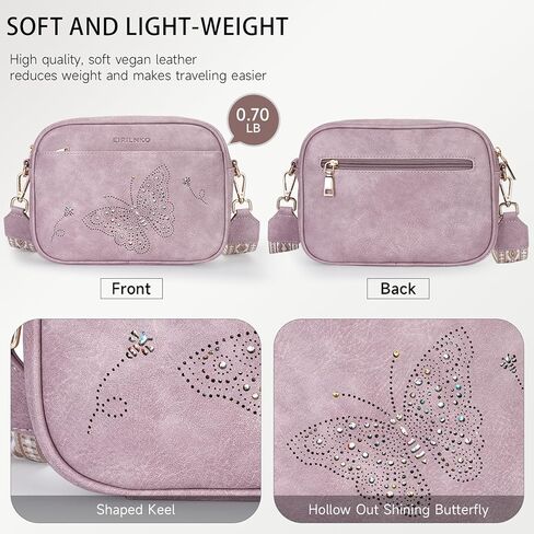 Small Crossbody Purses for Women, Trendy Vegan Leather Crossbody Bag Butterfly Design with Wide Strap | Causal, Lightweight, Guitar Strap, Gift for women in Saudi Arabia
