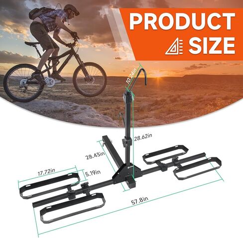 حامل منصة دراجتين - حامل دراجة بمنصة قابلة للإمالة، يدعم ما يصل إلى 150 رطلاً، يناسب الإطارات السميكة مقاس 5 بوصات، متوافق مع السيارات وسيارات الدفع الرباعي والشاحنات - يتضمن أشرطة السقاطة in Kuwait