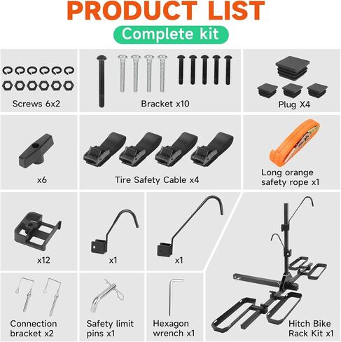 حامل منصة دراجتين - حامل دراجة بمنصة قابلة للإمالة، يدعم ما يصل إلى 150 رطلاً، يناسب الإطارات السميكة مقاس 5 بوصات، متوافق مع السيارات وسيارات الدفع الرباعي والشاحنات - يتضمن أشرطة السقاطة in Kuwait