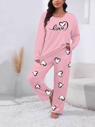 Women's Plus Size Causel Long Sleeve Pajama Set 2PCS Sleepwear Loungewear for Home Daily in Saudi Arabia