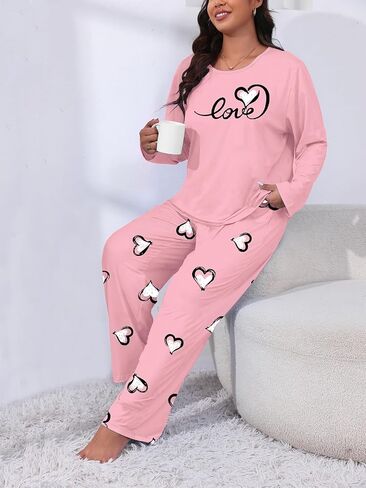 Women's Plus Size Causel Long Sleeve Pajama Set 2PCS Sleepwear Loungewear for Home Daily in Saudi Arabia
