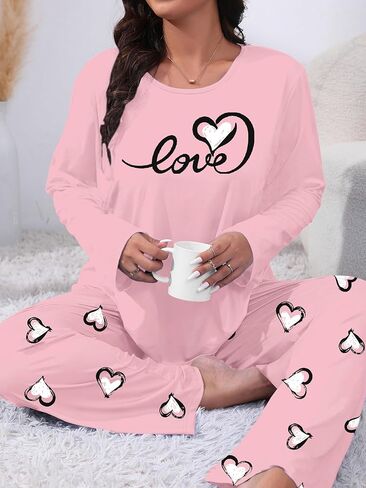 Women's Plus Size Causel Long Sleeve Pajama Set 2PCS Sleepwear Loungewear for Home Daily in Saudi Arabia