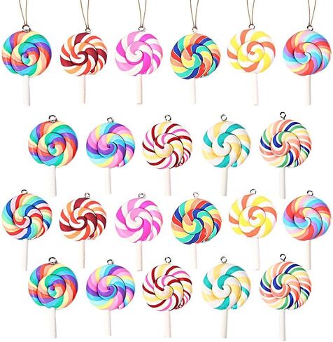 15Pcs Christmas Cupcake Ornaments, Colorful Mini Candy Cane Hanging Ornaments Polymer Clay Peppermint Pendants for Xmas Tree Party Home Decorations (Pastel) in Kuwait