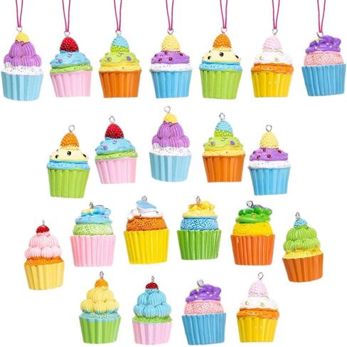 15Pcs Christmas Cupcake Ornaments, Colorful Mini Candy Cane Hanging Ornaments Polymer Clay Peppermint Pendants for Xmas Tree Party Home Decorations (Pastel) in Saudi Arabia