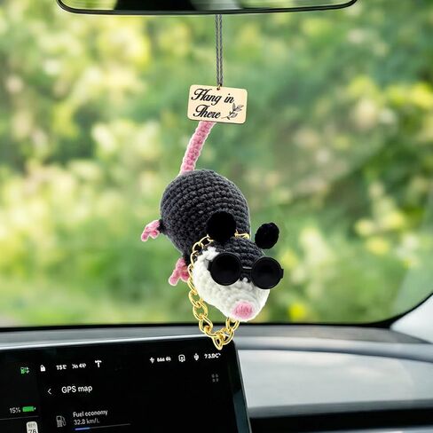 Possum Car Charm-2026 Upgraded Opossum Gifts, Crochet Possum Rearview Mirror Hanging Accessories, Hanging Car Decor Swinging Opossum Ornament Possum Plush Handmade Emotional Support Gift in Saudi Arabia