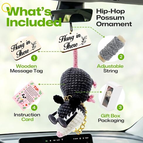 Possum Car Charm-2026 Upgraded Opossum Gifts, Crochet Possum Rearview Mirror Hanging Accessories, Hanging Car Decor Swinging Opossum Ornament Possum Plush Handmade Emotional Support Gift in Saudi Arabia