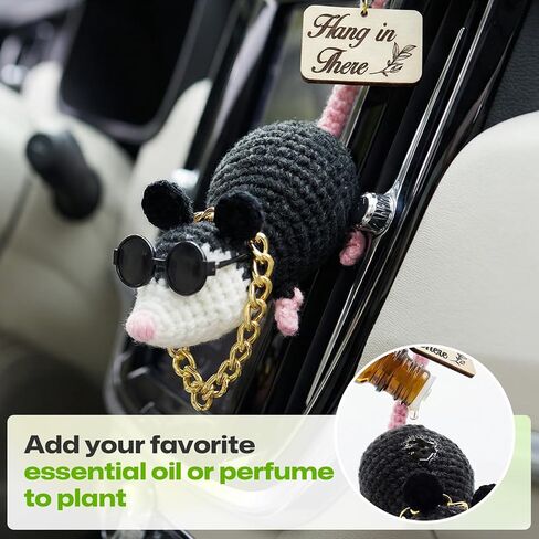 Possum Car Charm-2026 Upgraded Opossum Gifts, Crochet Possum Rearview Mirror Hanging Accessories, Hanging Car Decor Swinging Opossum Ornament Possum Plush Handmade Emotional Support Gift in Saudi Arabia