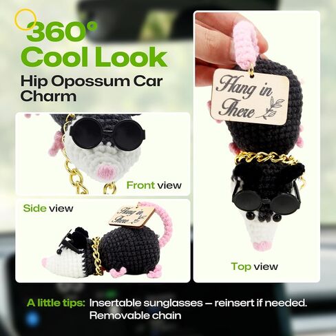 Possum Car Charm-2026 Upgraded Opossum Gifts, Crochet Possum Rearview Mirror Hanging Accessories, Hanging Car Decor Swinging Opossum Ornament Possum Plush Handmade Emotional Support Gift in Saudi Arabia