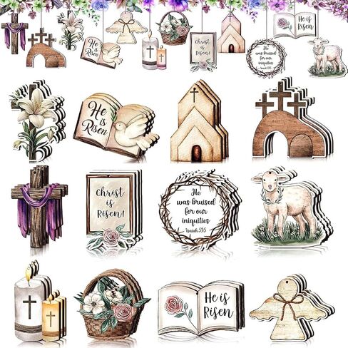 36PCS Easter Decorations Vintage Easter Ornaments for Tree Wooden Signs Easter Hanging Cross Bunny Signs Ornaments Decorative for Craft Home Easter Party Decor in Saudi Arabia