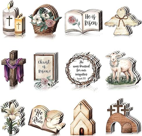36PCS Easter Decorations Vintage Easter Ornaments for Tree Wooden Signs Easter Hanging Cross Bunny Signs Ornaments Decorative for Craft Home Easter Party Decor in Saudi Arabia