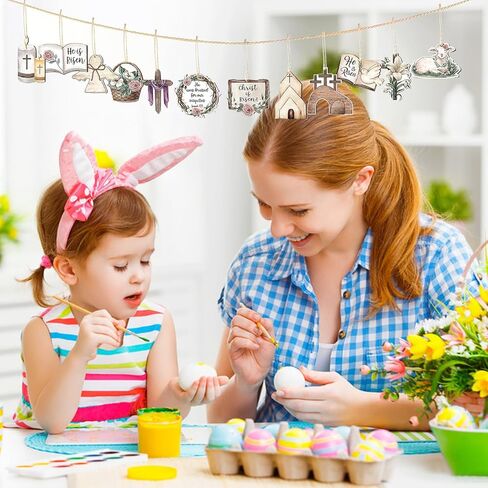 36PCS Easter Decorations Vintage Easter Ornaments for Tree Wooden Signs Easter Hanging Cross Bunny Signs Ornaments Decorative for Craft Home Easter Party Decor in Saudi Arabia