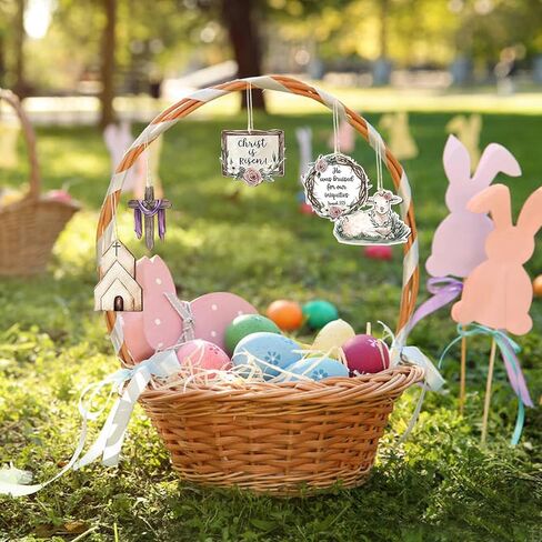 36PCS Easter Decorations Vintage Easter Ornaments for Tree Wooden Signs Easter Hanging Cross Bunny Signs Ornaments Decorative for Craft Home Easter Party Decor in Saudi Arabia