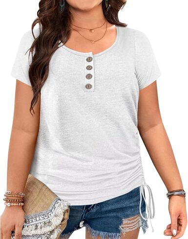 تيشيرتات نسائية بمقاسات كبيرة لصيف 2024 بأكمام قصيرة ورقبة على شكل حرف U، قطع علوية فضفاضة عصرية غير رسمية in Kuwait