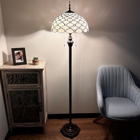 White Stained Glass Floor Lamp Crystal Beans Metal Base LED Bulbs Included for Living Room Bedroom 16" W*16" D*64" H in Saudi Arabia