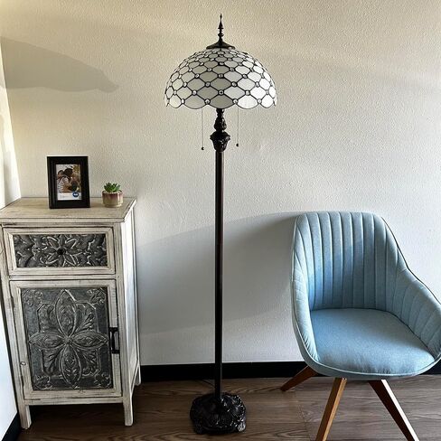 White Stained Glass Floor Lamp Crystal Beans Metal Base LED Bulbs Included for Living Room Bedroom 16" W*16" D*64" H in Saudi Arabia