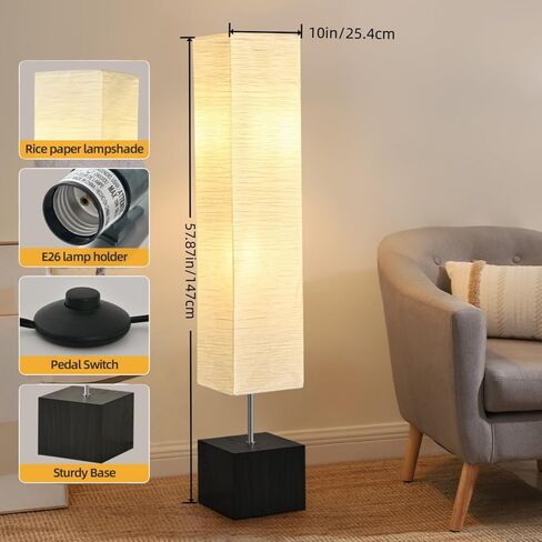 PureBalance Modern Floor Lamp with Solid Wood Base, 65 Inches Tall, Full Dimmable LED, Black and White in Saudi Arabia