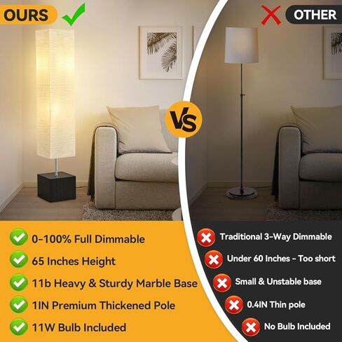PureBalance Modern Floor Lamp with Solid Wood Base, 65 Inches Tall, Full Dimmable LED, Black and White in Saudi Arabia