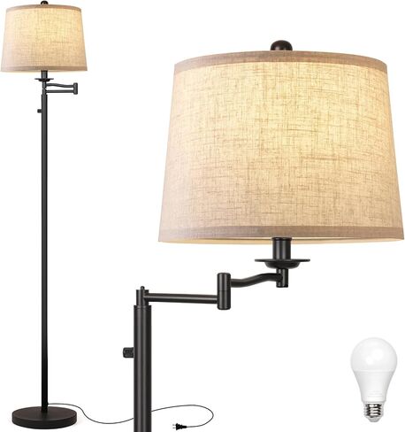 Dimmer LED Floor Lamp,Tall Standing Lamp with Swing Arm,Black Lamp with Dimmer LED Bulb,Elegant Floor Lamp for Living Rooms & Bedroom (Black) in Saudi Arabia