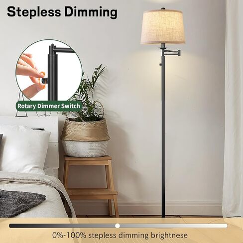 Dimmer LED Floor Lamp,Tall Standing Lamp with Swing Arm,Black Lamp with Dimmer LED Bulb,Elegant Floor Lamp for Living Rooms & Bedroom (Black) in Saudi Arabia