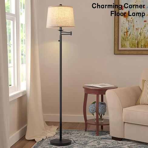 Dimmer LED Floor Lamp,Tall Standing Lamp with Swing Arm,Black Lamp with Dimmer LED Bulb,Elegant Floor Lamp for Living Rooms & Bedroom (Black) in Saudi Arabia