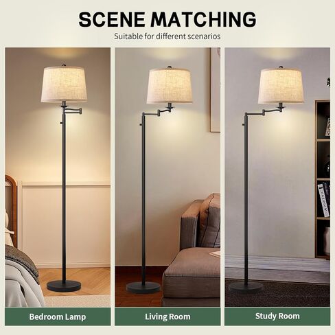 Dimmer LED Floor Lamp,Tall Standing Lamp with Swing Arm,Black Lamp with Dimmer LED Bulb,Elegant Floor Lamp for Living Rooms & Bedroom (Black) in Saudi Arabia