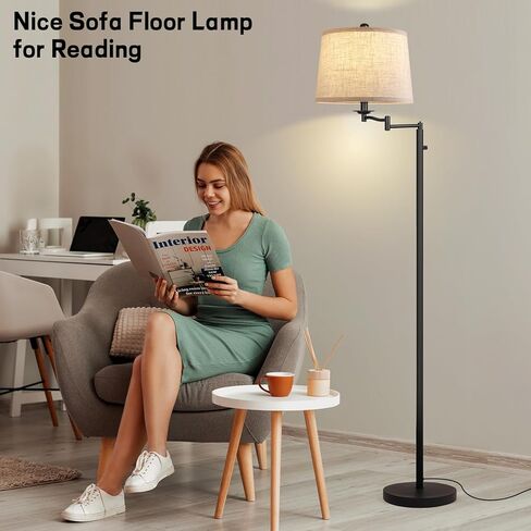 Dimmer LED Floor Lamp,Tall Standing Lamp with Swing Arm,Black Lamp with Dimmer LED Bulb,Elegant Floor Lamp for Living Rooms & Bedroom (Black) in Saudi Arabia