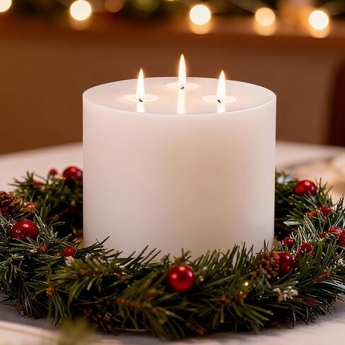 Extra Large Pillar Candles 3 Wick Unscented White Candles Emergency Pillar Candle 175 Hours Long Burning Candle 6" x 6" Dripless Smokeless Dinner Candles for Home Party in Saudi Arabia
