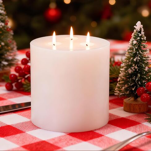 Extra Large Pillar Candles 3 Wick Unscented White Candles Emergency Pillar Candle 175 Hours Long Burning Candle 6" x 6" Dripless Smokeless Dinner Candles for Home Party in Saudi Arabia