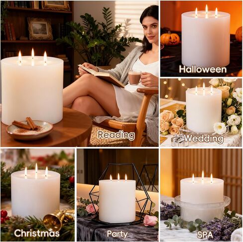 Extra Large Pillar Candles 3 Wick Unscented White Candles Emergency Pillar Candle 175 Hours Long Burning Candle 6" x 6" Dripless Smokeless Dinner Candles for Home Party in Saudi Arabia