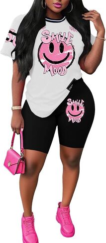 Ulovmi Two Piece Set For Women Summer Sweatsuits Short Workout Jogger Sets Matching Tracksuit in Saudi Arabia