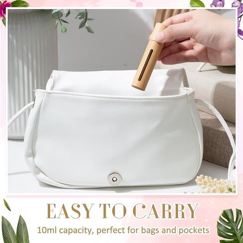 18 Pcs 10ml Bamboo Roll on Bottles for Essential Oils Empty Bottles with Stainless Steel Roller Balls with Funnels, 3ml Droppers and Stickers in Kuwait