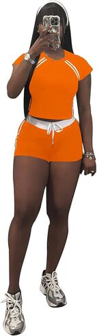 HBQ Women's Two Piece Tracksuit Set Cropped Short Sleeve Top & Shorts Athletic Lounge Outfit for Summer Casual in Kuwait