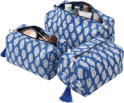 مجموعة من 3 قطع من ATOSII مصنوعة من القطن بنسبة 100% وحقيبة سفر مبطنة لمستحضرات التجميل ومستحضرات التجميل للنساء، وبطانة داخلية مقاومة للماء، وحقيبة تخزين أساسيات المجوهرات، وحقيبة أدوات الزينة، باللون الوردي الطحلب in Kuwait