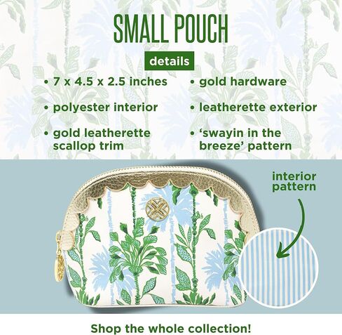 حقيبة بسحاب من الجلد النباتي من ليلي بوليتزر مع حافة صدفية، حافظة أقلام لطيفة للبالغين، حقيبة أدوات الزينة للسفر، حقيبة صغيرة للإمدادات، المكياج أو أدوات الزينة (Swayin in the Breeze) in Kuwait