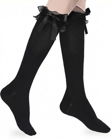 Black Cotton Knee High Socks, Elegant Knee High Black Socks, Soft Sock Stockings for Lolita in Saudi Arabia