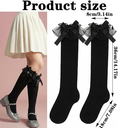 Black Cotton Knee High Socks, Elegant Knee High Black Socks, Soft Sock Stockings for Lolita in Saudi Arabia