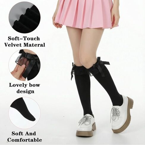 Black Cotton Knee High Socks, Elegant Knee High Black Socks, Soft Sock Stockings for Lolita in Saudi Arabia