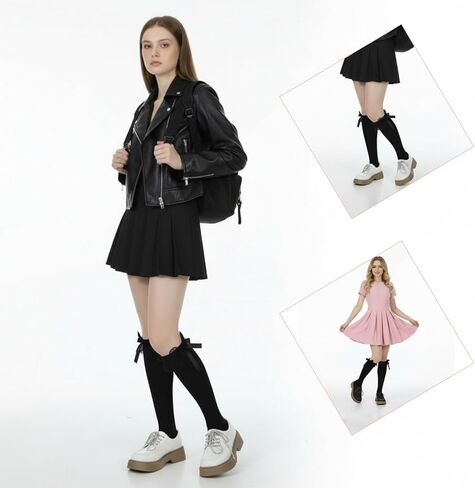 Black Cotton Knee High Socks, Elegant Knee High Black Socks, Soft Sock Stockings for Lolita in Saudi Arabia