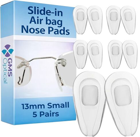 GMS Optical 2.8mm Extra-Thick/13mm Short Length - Slide-in Air Bag Tear Drop Nose Pads, Super Soft Silicone Eyeglass Nose Pads to Keep Glasses from Sliding, for Glasses Nose pad Replacement (5 Pair) in Kuwait