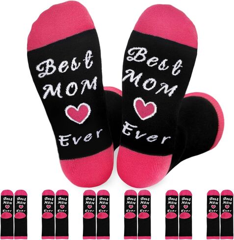 6 أزواج من الجوارب النسائية، جورب مضحك كهدايا للأم من الابنة والبنت، جوارب مبتكرة لعيد الأم، هدايا، أفكار هدايا، عيد الميلاد، عيد الميلاد (وردي وأسود) in Kuwait