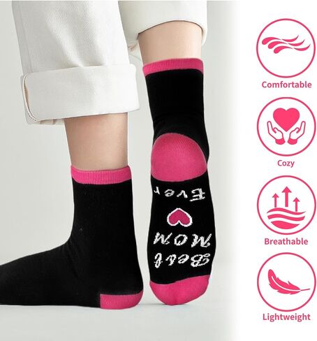 6 أزواج من الجوارب النسائية، جورب مضحك كهدايا للأم من الابنة والبنت، جوارب مبتكرة لعيد الأم، هدايا، أفكار هدايا، عيد الميلاد، عيد الميلاد (وردي وأسود) in Kuwait