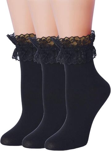 Women Lace Ruffle Ankle Socks, Cute Princess Girls Frilly Cotton Socks in Saudi Arabia