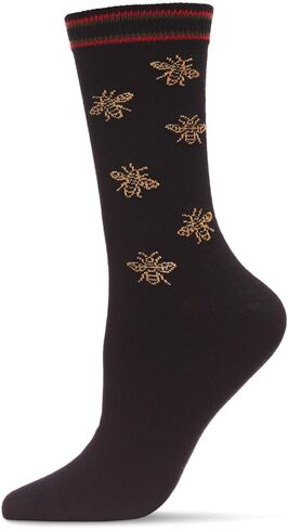 MeMoi Women's Cotton Blend Striped Woven Buzzing Bee Crew Sock in Saudi Arabia