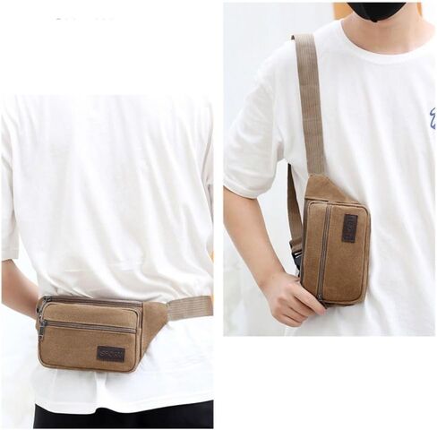 Multi-Pockets Outdoor Travel Canvas Chest Shoulder Bag Large Capacity Men Black in Saudi Arabia