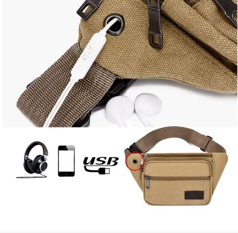 Multi-Pockets Outdoor Travel Canvas Chest Shoulder Bag Large Capacity Men Black in Saudi Arabia