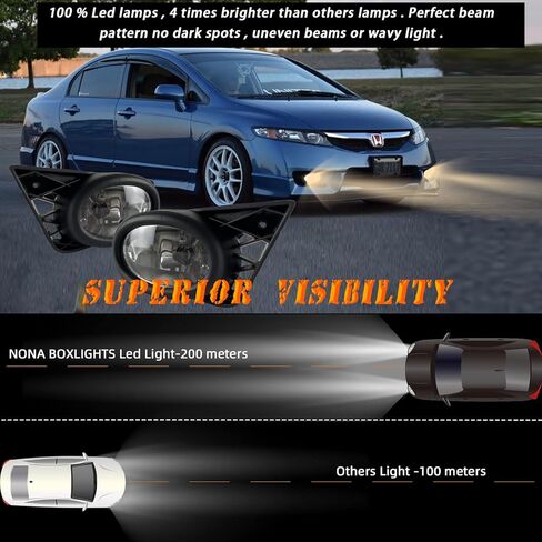 Fog Lights Assembly Replacement for 2009 2010 2011 Honda Civic Sedan, Front Bumper Driving Fog Lamps with Wire Harness for Passenger and Driver Side (Amber Lens) in Saudi Arabia